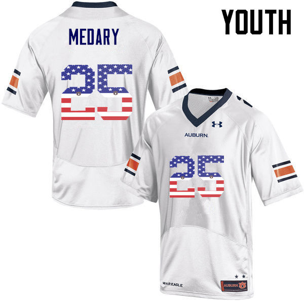 Youth #25 Alex Medary Auburn Tigers USA Flag Fashion College Football Jerseys-White